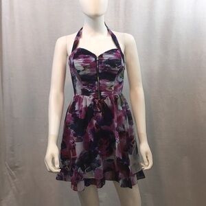 UEC Guess halter Fit n Flare purple floral dress 2